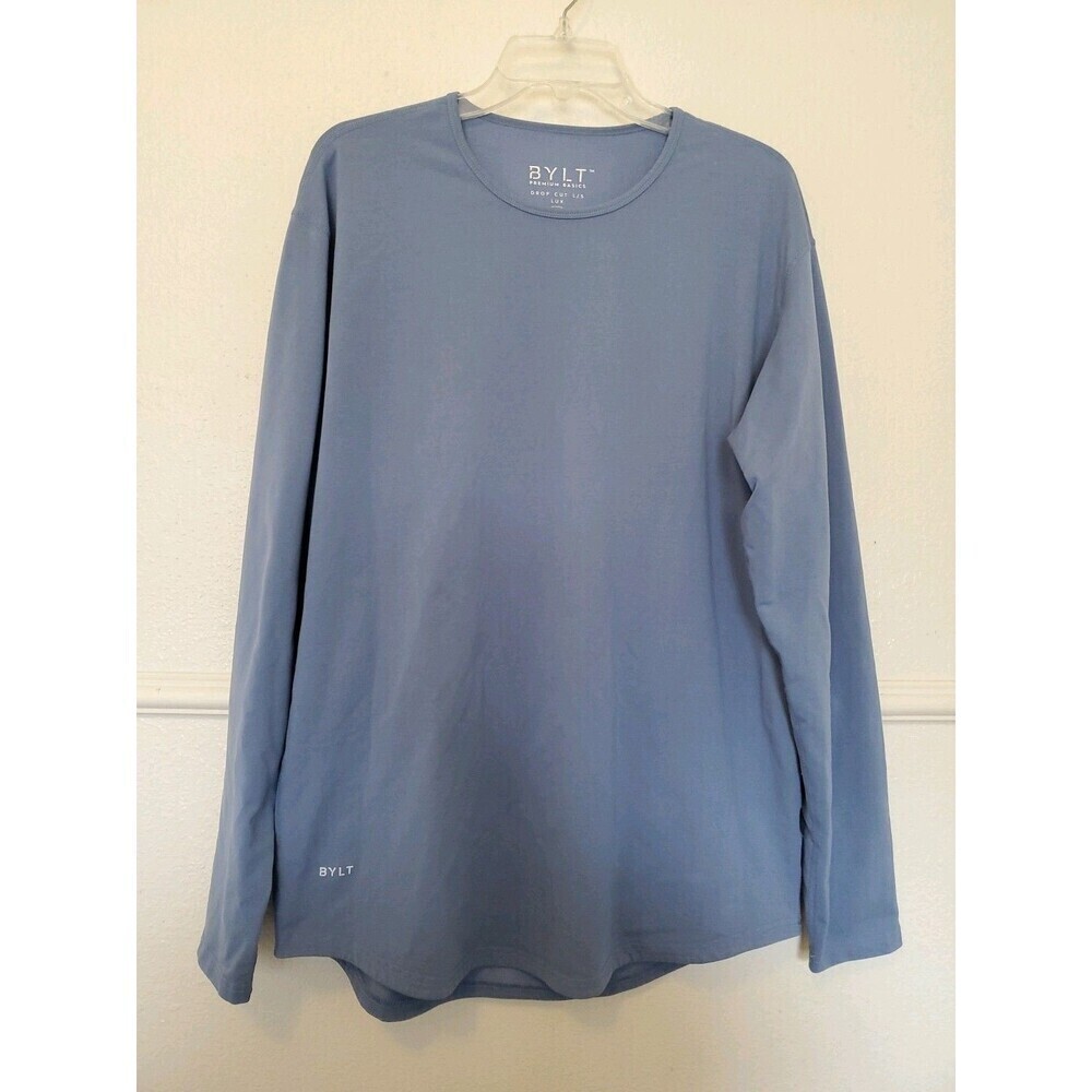 BYLT Premium Basics Drop Cut LS Lux Shirt Mens XL Blue Long Sleeve Curved Hem